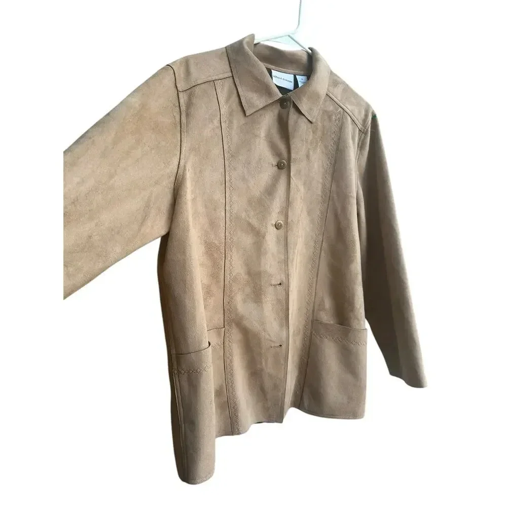 ALFRED DUNNER Beige Suede Polyester Button Up Shacket Fleece Jacket Sz 16